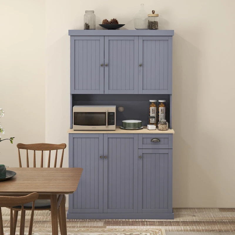 HOMCOM 71 Buffet with Hutch, Farmhouse Kitchen Pantry Storage Cabinet with Microwave Oven Countertop, Drawer