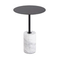 Round End Table with Marble Base, Circular Accent Living Room or Bedside Side Table