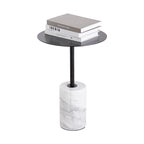 Round End Table with Marble Base, Circular Accent Living Room or Bedside Side Table