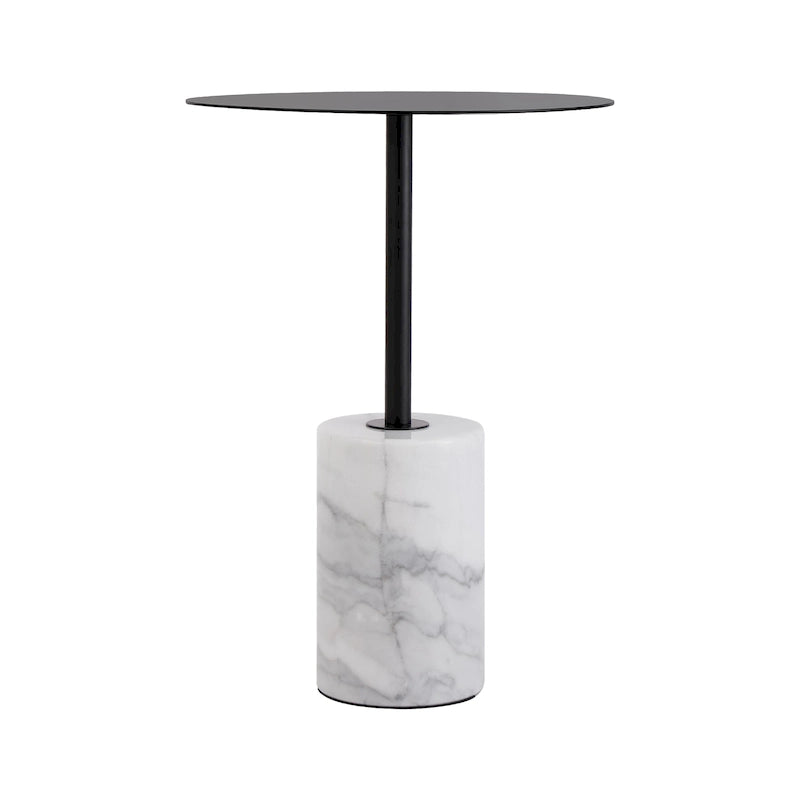 Round End Table with Marble Base, Circular Accent Living Room or Bedside Side Table