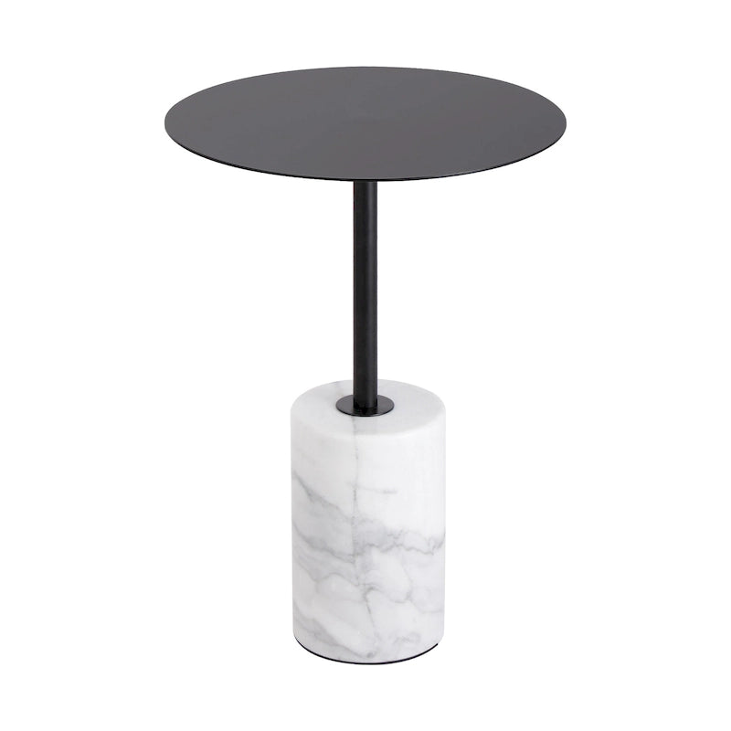 Round End Table with Marble Base, Circular Accent Living Room or Bedside Side Table