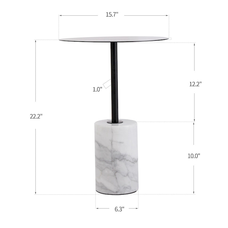 Round End Table with Marble Base, Circular Accent Living Room or Bedside Side Table
