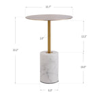 Round End Table with Marble Base, Circular Accent Living Room or Bedside Side Table