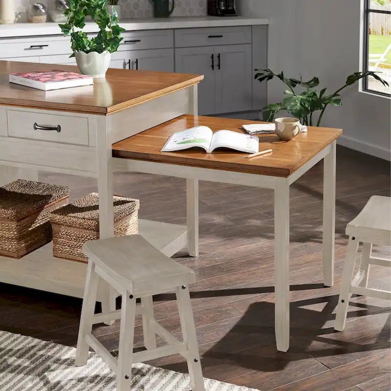 Eleanor Two-Tone Antique Finish Extendable Kitchen Island with 3 Drawers by iNSPIRE Q Classic