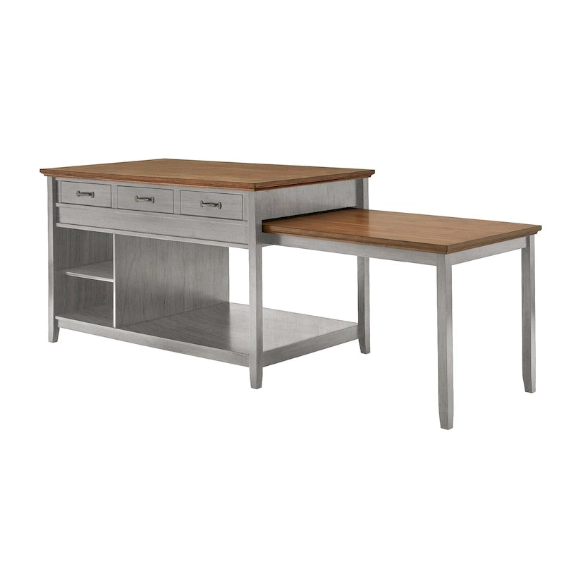 Eleanor Two-Tone Antique Finish Extendable Kitchen Island with 3 Drawers by iNSPIRE Q Classic