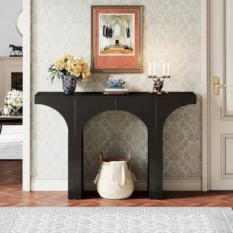 47 Inches Console Table, Black Sofa Table Behind Couch, Vintage Modern Entryway Hallway Table