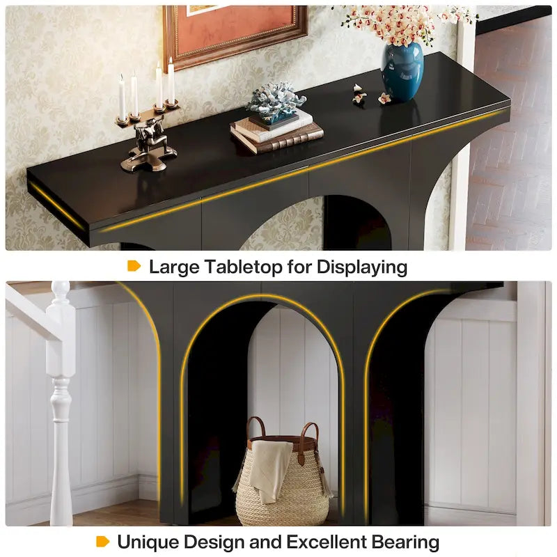 47 Inches Console Table, Black Sofa Table Behind Couch, Vintage Modern Entryway Hallway Table