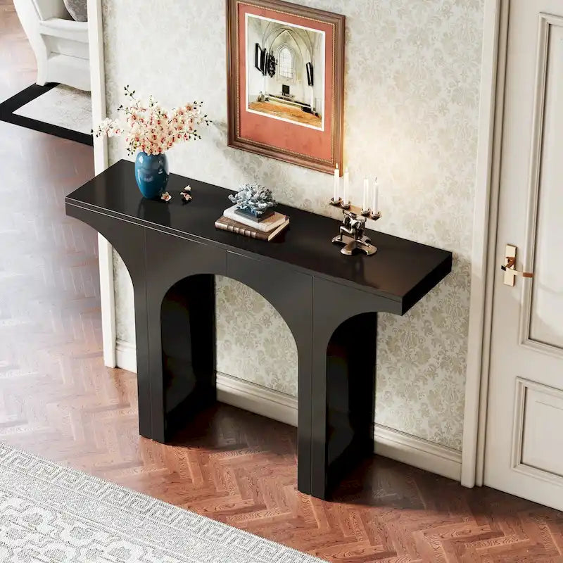 47 Inches Console Table, Black Sofa Table Behind Couch, Vintage Modern Entryway Hallway Table