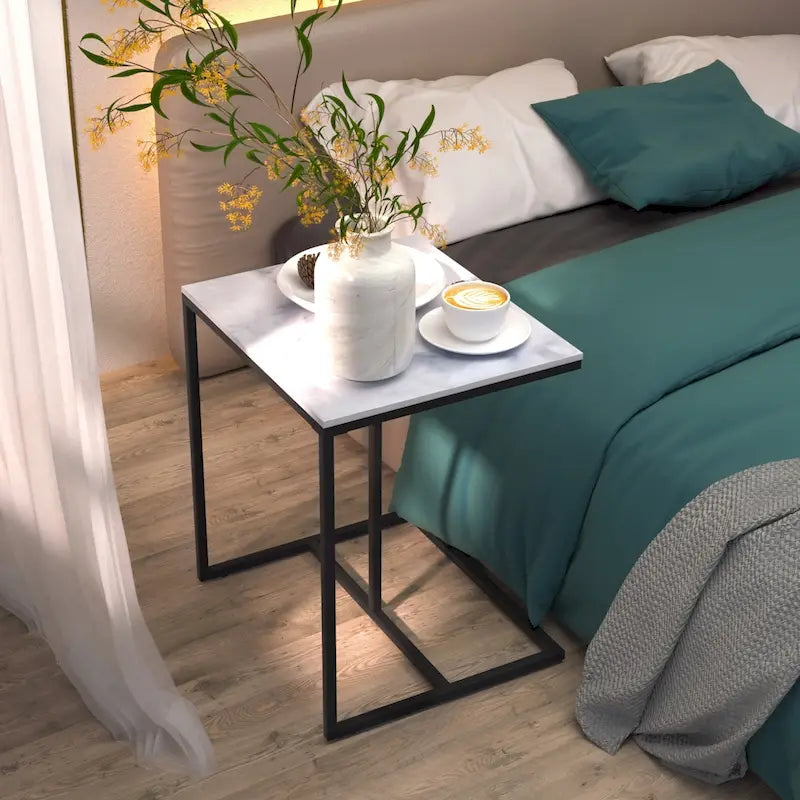 Sintered Stone Sofa Side Table End Table Sofa C Table for Living Room - 17.8x15.6x20.7inch