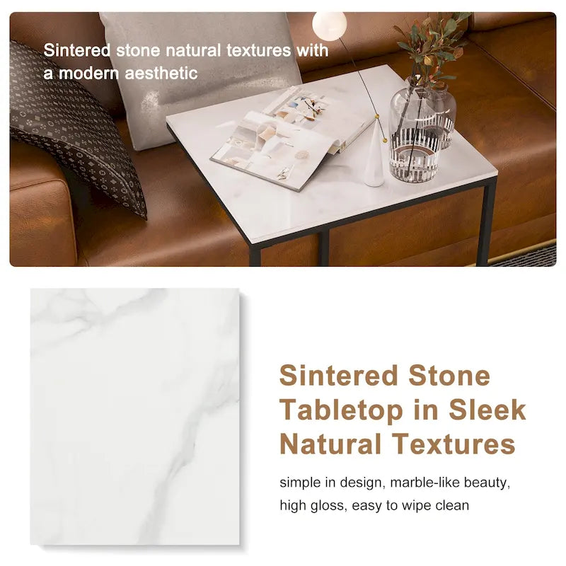 Sintered Stone Sofa Side Table End Table Sofa C Table for Living Room - 17.8x15.6x20.7inch