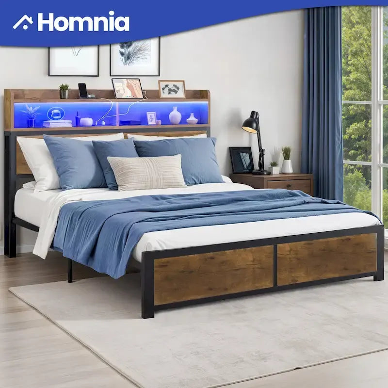 Moasis King Industry Bed Frame Storage Shelves Metal Platform Bed Frame