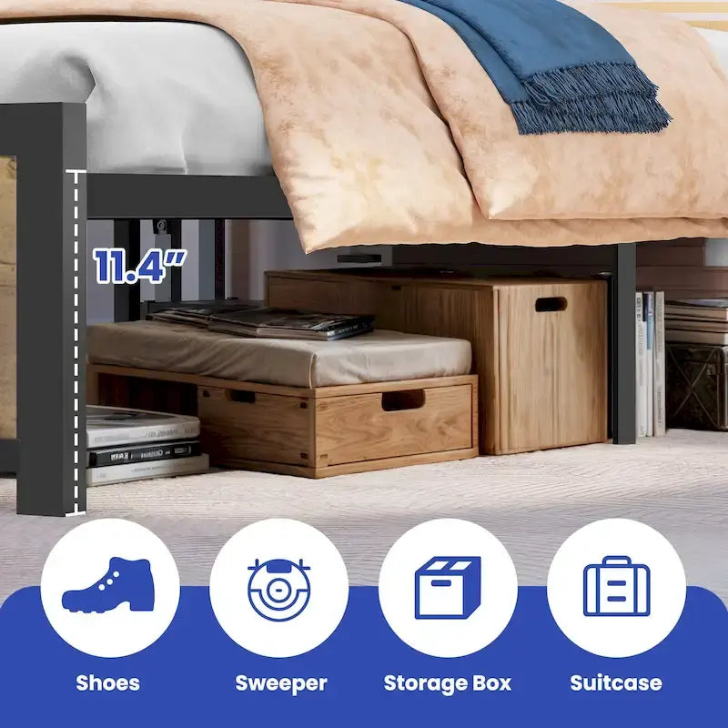 Moasis King Industry Bed Frame Storage Shelves Metal Platform Bed Frame