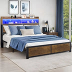 Moasis King Industry Bed Frame Storage Shelves Metal Platform Bed Frame