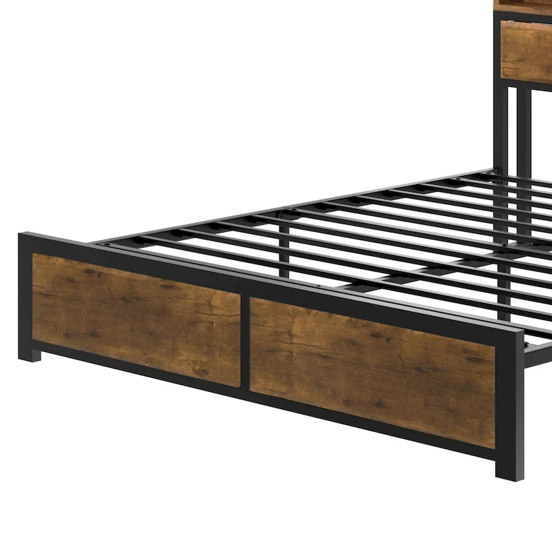Moasis King Industry Bed Frame Storage Shelves Metal Platform Bed Frame