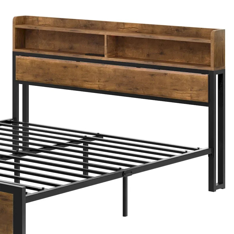 Moasis King Industry Bed Frame Storage Shelves Metal Platform Bed Frame