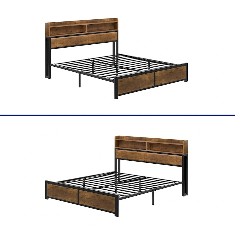 Moasis King Industry Bed Frame Storage Shelves Metal Platform Bed Frame