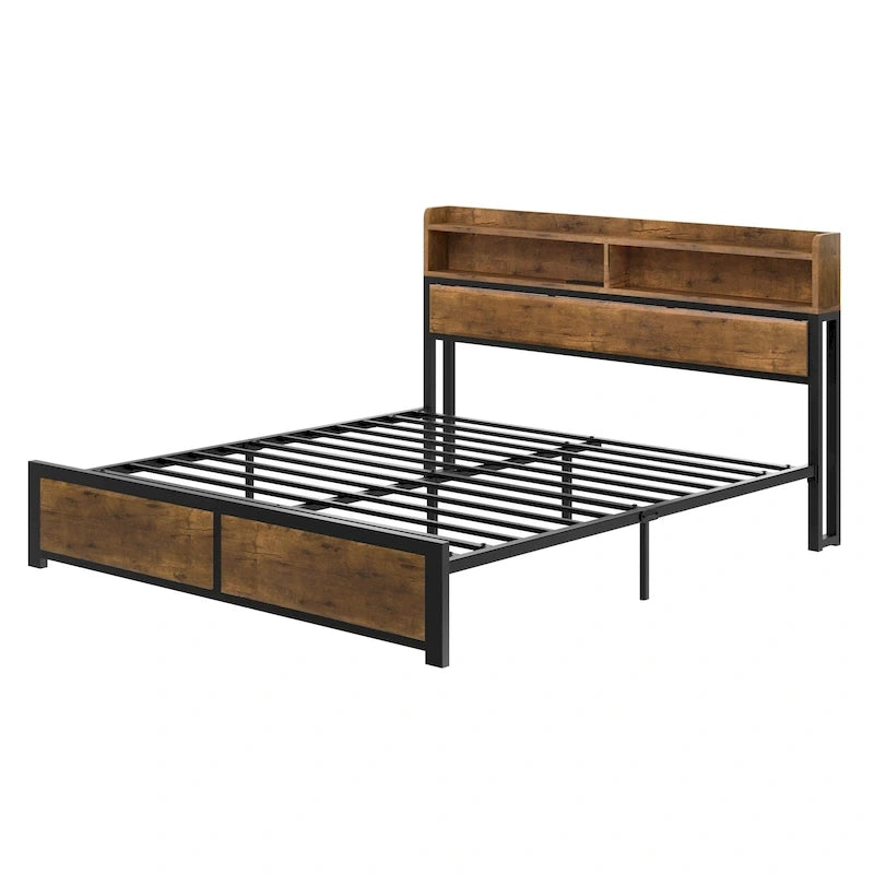Moasis King Industry Bed Frame Storage Shelves Metal Platform Bed Frame