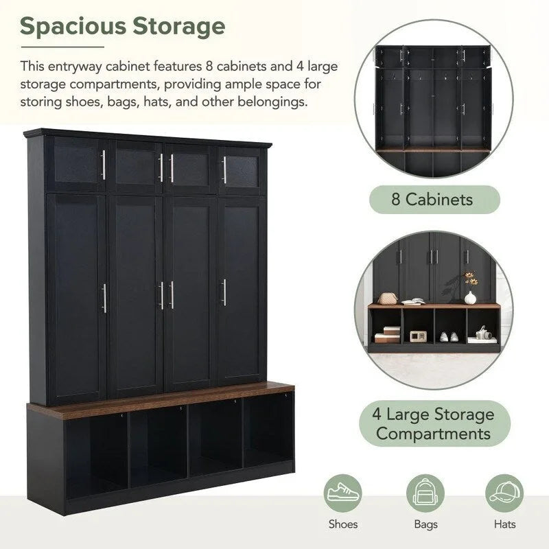Multi-Functional Hall Tree Entryway Cabinet with Multiple Storage Space