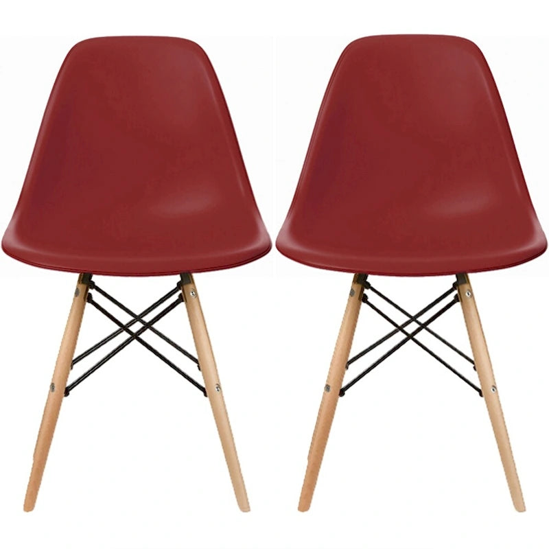 Set of 2 Designer Plastic Eiffel Chairs Solid Wood Legs Retro Dining Molded Shell Hotel Dowel For Kitchen Bedroom Work