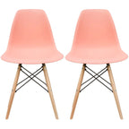 Set of 2 Designer Plastic Eiffel Chairs Solid Wood Legs Retro Dining Molded Shell Hotel Dowel For Kitchen Bedroom Work