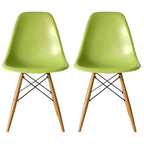 Set of 2 Designer Plastic Eiffel Chairs Solid Wood Legs Retro Dining Molded Shell Hotel Dowel For Kitchen Bedroom Work