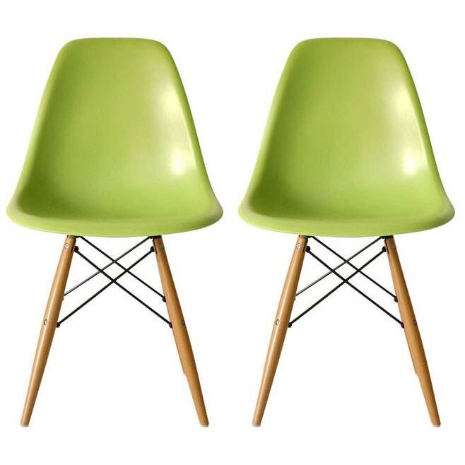 Set of 2 Designer Plastic Eiffel Chairs Solid Wood Legs Retro Dining Molded Shell Hotel Dowel For Kitchen Bedroom Work