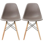 Set of 2 Designer Plastic Eiffel Chairs Solid Wood Legs Retro Dining Molded Shell Hotel Dowel For Kitchen Bedroom Work
