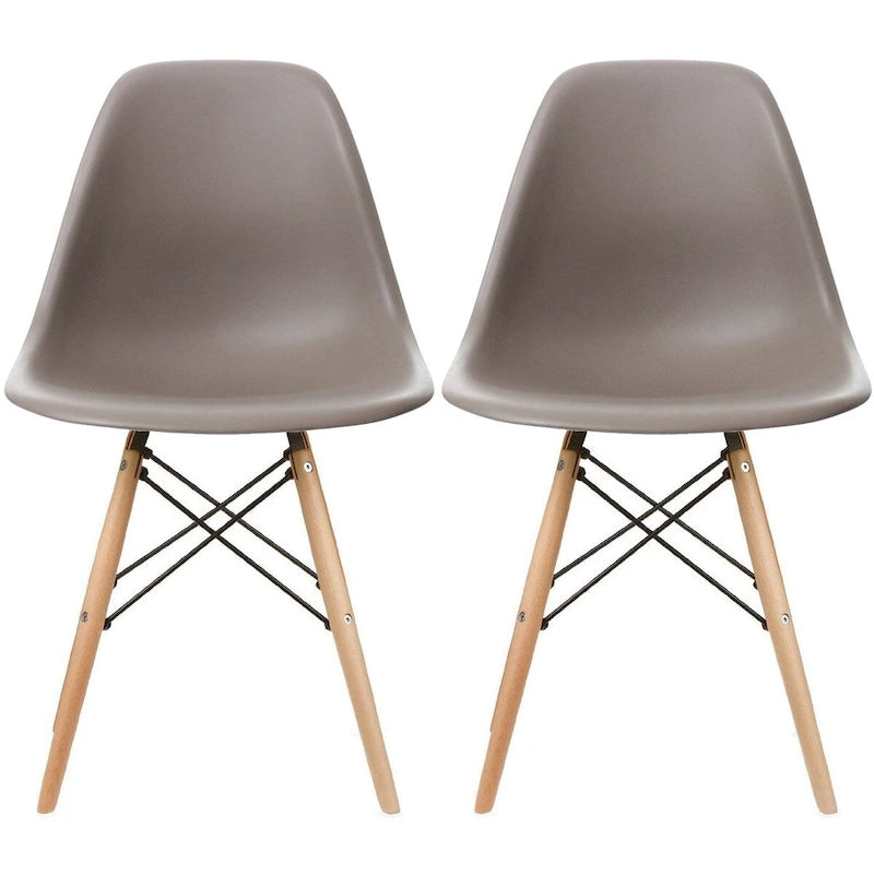 Set of 2 Designer Plastic Eiffel Chairs Solid Wood Legs Retro Dining Molded Shell Hotel Dowel For Kitchen Bedroom Work