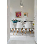 Set of 2 Designer Plastic Eiffel Chairs Solid Wood Legs Retro Dining Molded Shell Hotel Dowel For Kitchen Bedroom Work