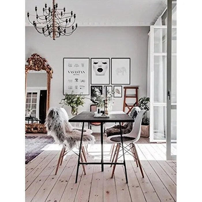 Set of 2 Designer Plastic Eiffel Chairs Solid Wood Legs Retro Dining Molded Shell Hotel Dowel For Kitchen Bedroom Work