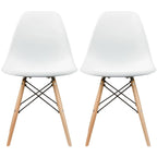 Set of 2 Designer Plastic Eiffel Chairs Solid Wood Legs Retro Dining Molded Shell Hotel Dowel For Kitchen Bedroom Work