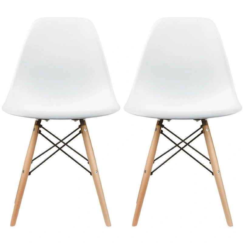 Set of 2 Designer Plastic Eiffel Chairs Solid Wood Legs Retro Dining Molded Shell Hotel Dowel For Kitchen Bedroom Work