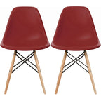Set of 2 Designer Plastic Eiffel Chairs Solid Wood Legs Retro Dining Molded Shell Hotel Dowel For Kitchen Bedroom Work
