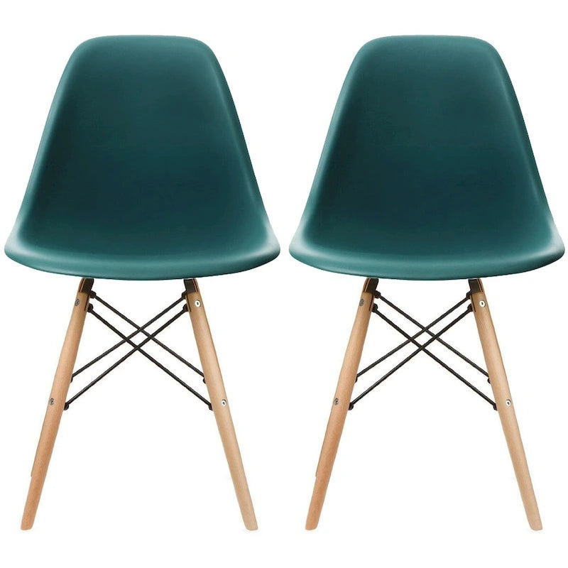 Set of 2 Designer Plastic Eiffel Chairs Solid Wood Legs Retro Dining Molded Shell Hotel Dowel For Kitchen Bedroom Work
