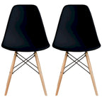 Set of 2 Designer Plastic Eiffel Chairs Solid Wood Legs Retro Dining Molded Shell Hotel Dowel For Kitchen Bedroom Work