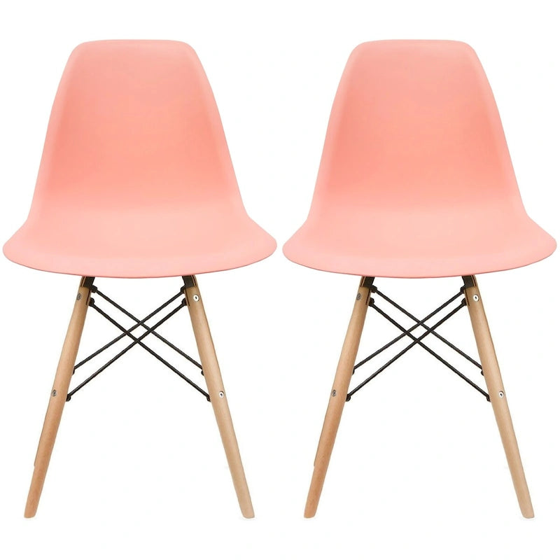 Set of 2 Designer Plastic Eiffel Chairs Solid Wood Legs Retro Dining Molded Shell Hotel Dowel For Kitchen Bedroom Work