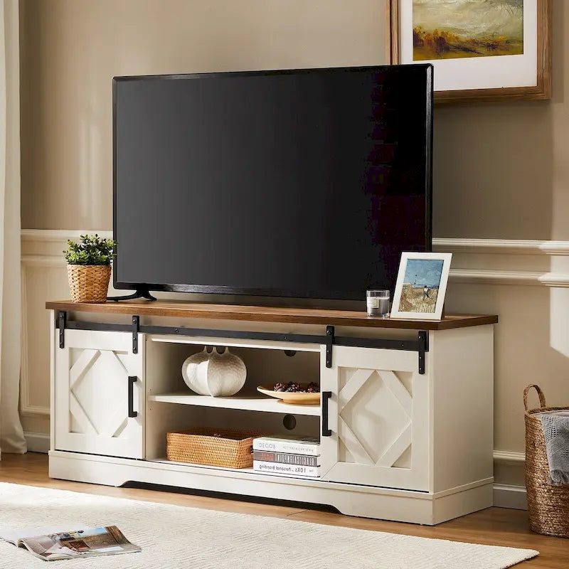 Wampat Farmhouse Sliding Barn Door Wood TV Stand / Storage Cabinet