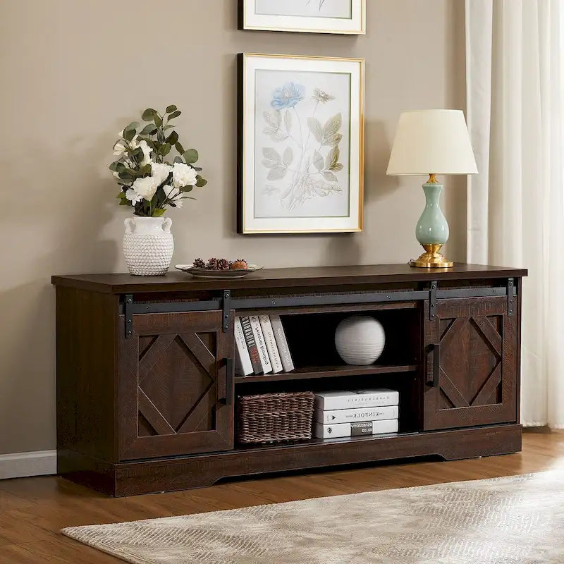 Wampat Farmhouse Sliding Barn Door Wood TV Stand / Storage Cabinet