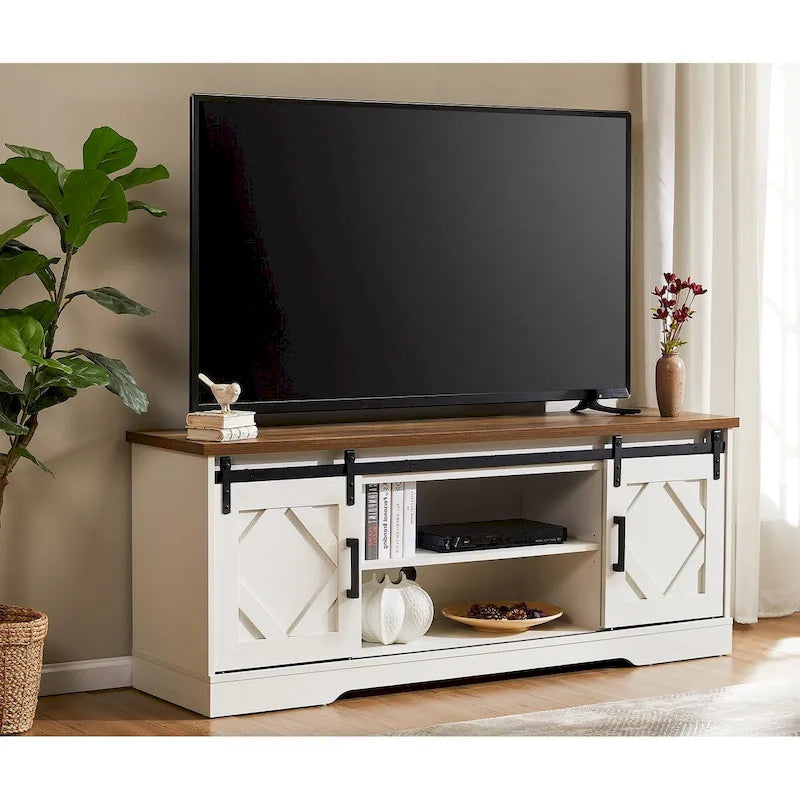 Wampat Farmhouse Sliding Barn Door Wood TV Stand / Storage Cabinet