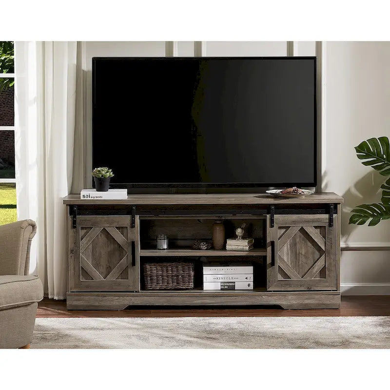 Wampat Farmhouse Sliding Barn Door Wood TV Stand / Storage Cabinet