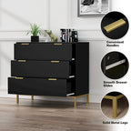31.5 W 3-Drawer Black Dresser Modern Wood Chest of Drawers Storage Organizer for Bedroom