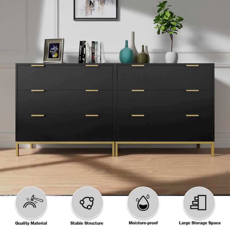 31.5 W 3-Drawer Black Dresser Modern Wood Chest of Drawers Storage Organizer for Bedroom