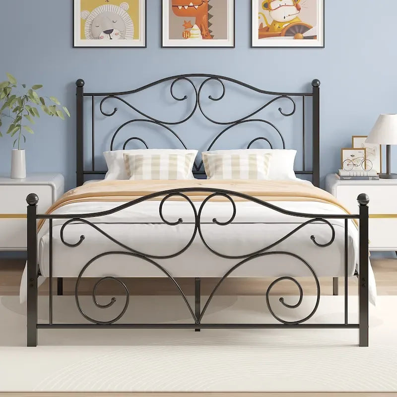 Javlergo Metal Bed Frame with Arched Headboard and Footboard, Heavy Duty Steel Slat Support, No Box Spring Needed