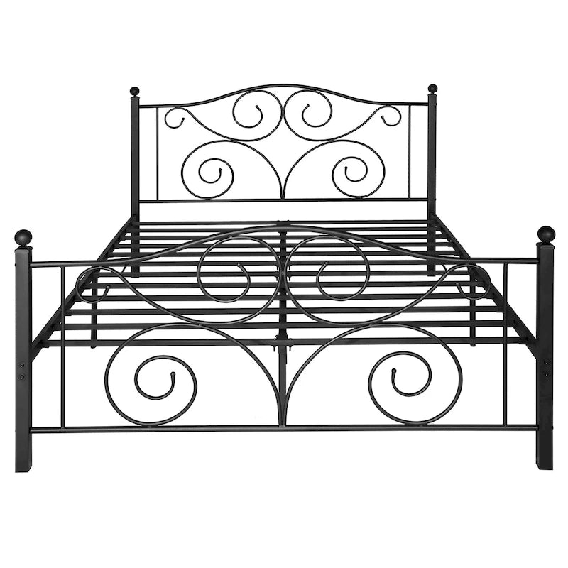 Javlergo Metal Bed Frame with Arched Headboard and Footboard, Heavy Duty Steel Slat Support, No Box Spring Needed