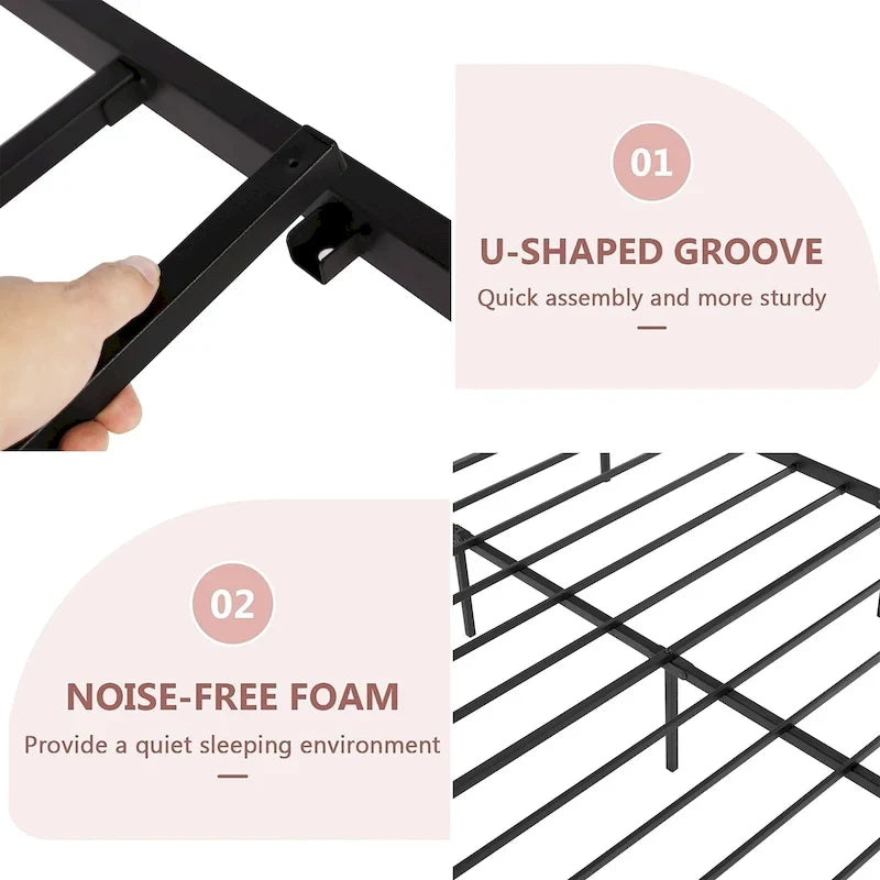 Javlergo Metal Bed Frame with Arched Headboard and Footboard, Heavy Duty Steel Slat Support, No Box Spring Needed