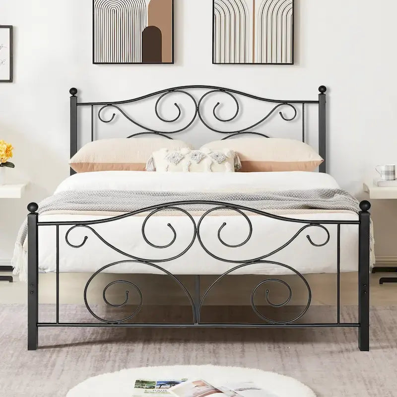 Javlergo Metal Bed Frame with Arched Headboard and Footboard, Heavy Duty Steel Slat Support, No Box Spring Needed