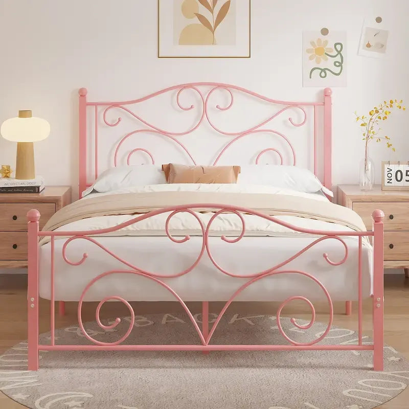 Javlergo Metal Bed Frame with Arched Headboard and Footboard, Heavy Duty Steel Slat Support, No Box Spring Needed