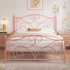 Javlergo Metal Bed Frame with Arched Headboard and Footboard, Heavy Duty Steel Slat Support, No Box Spring Needed