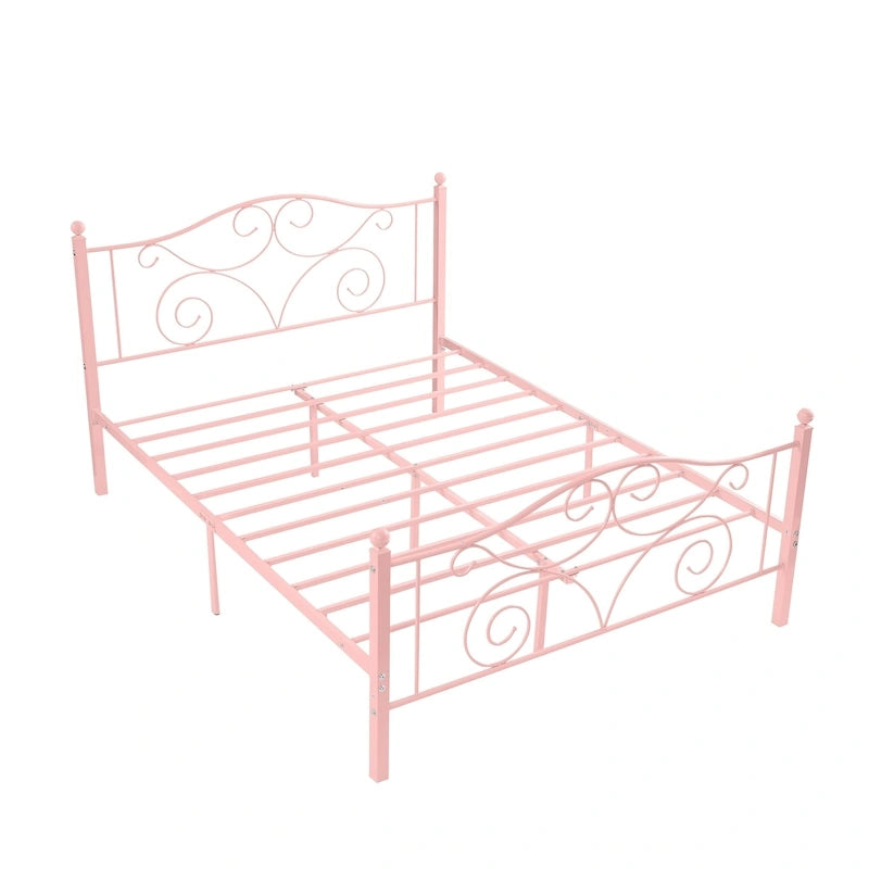 Javlergo Metal Bed Frame with Arched Headboard and Footboard, Heavy Duty Steel Slat Support, No Box Spring Needed