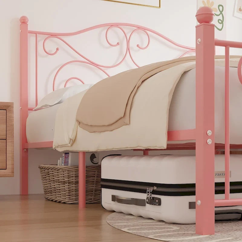 Javlergo Metal Bed Frame with Arched Headboard and Footboard, Heavy Duty Steel Slat Support, No Box Spring Needed